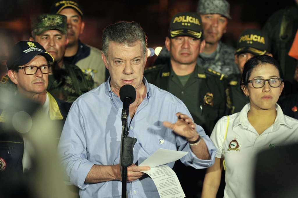 El presidente Juan Manuel Santos durante la alocución esta noche desde Mocoa. / SIG