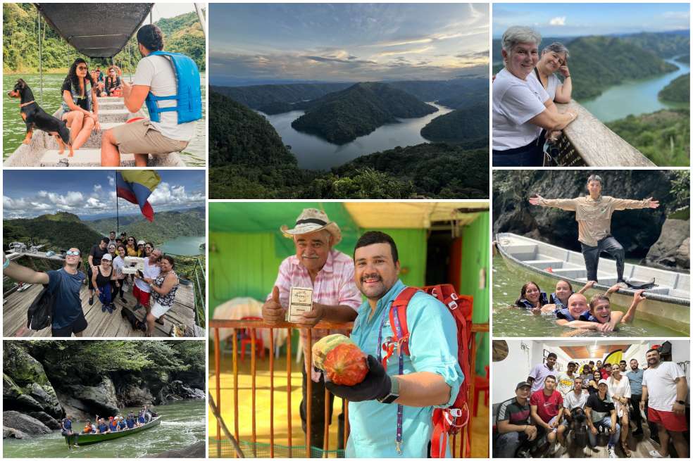 Max, el perro aventurero; don Juan Gil de la Cruz, con su cacao; y Oliver Pescador, fundador de Norcasia Travel, algunos de los anfitriones en su viaje a este destino de Caldas.