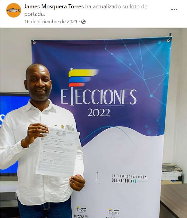 James Mosquera tras inscribir su candidatura a la curul de paz.