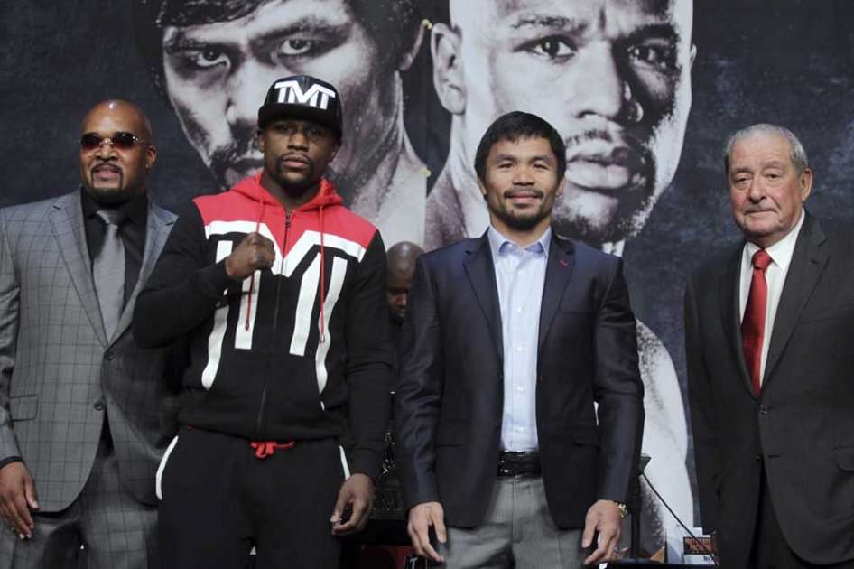Floyd Mayweather y Manny Pacquiao frente a frente este sábado en el MGM Grand de las Vegas. Foto: AFP