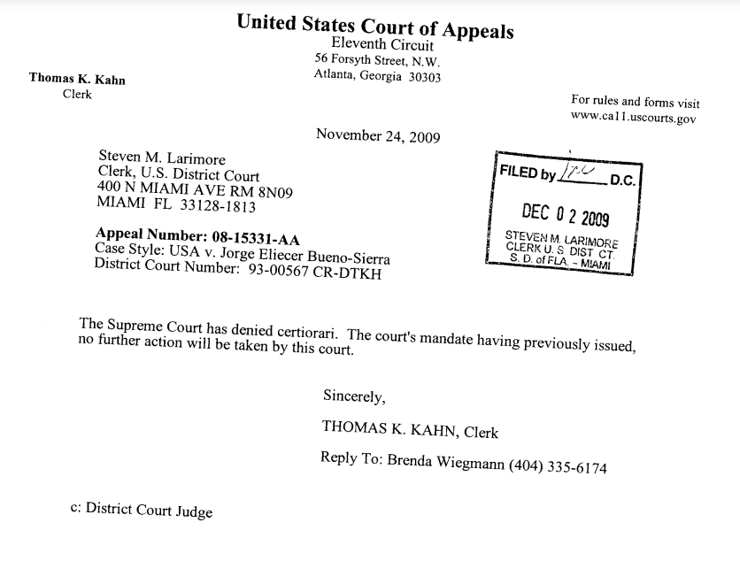 Corte de Apelaciones de Estados Unidos confirma sentencia contra Jorge Bueno Sierra, en 2009.