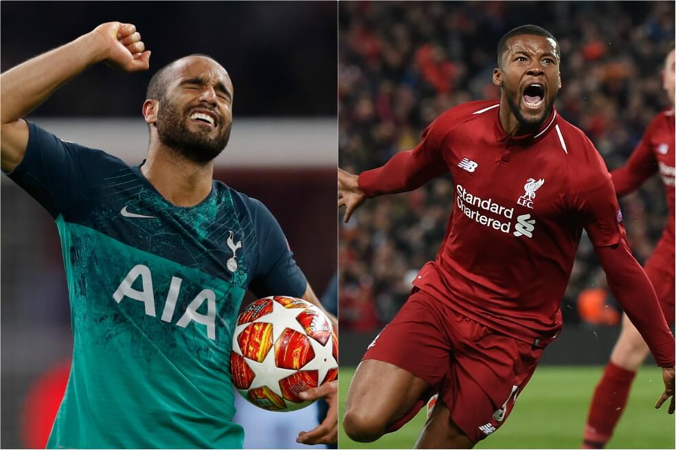 El brasileño Lucas Moura (izq.) figura del Tottenham ante el Ajax y el holandés Georginio Wijnaldum autor de un doble con el Liverpool ante el Barcelona. / AFP