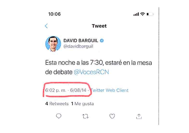 Tweet de la cuenta oficial de David Barguil