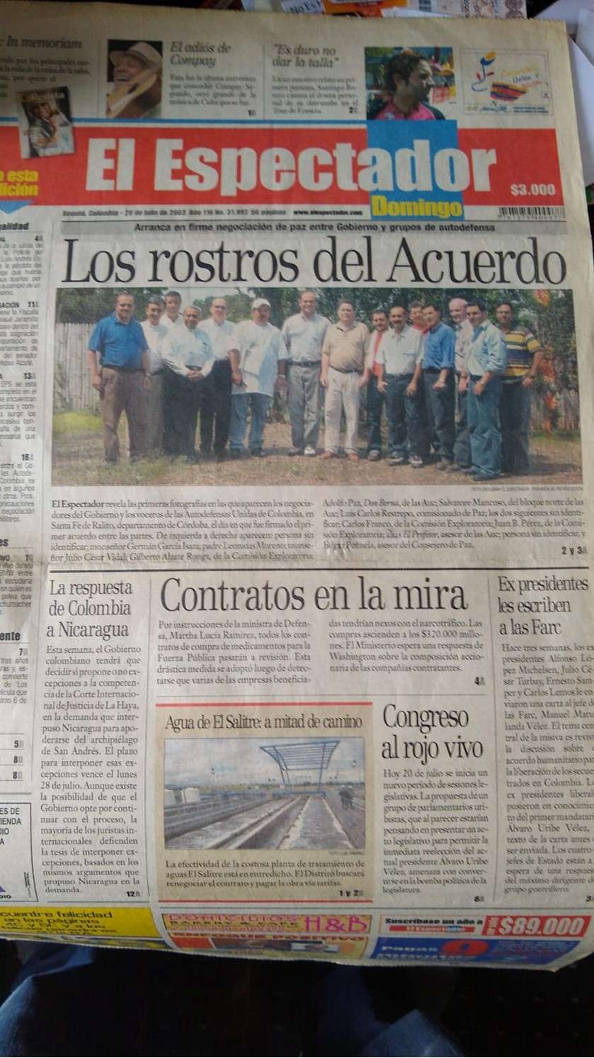Portada de El Espectador del 2003.