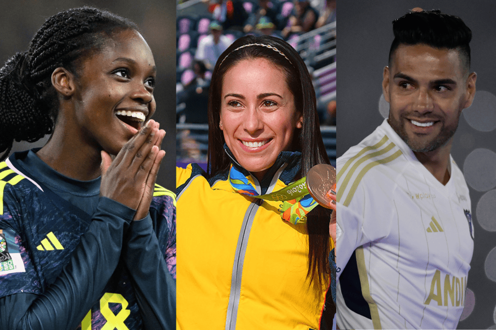 Linda Caicedo (izq), María Pajón, Radamel Falcao (der).