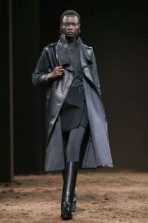 A model presents a creation by Hermes for the Womenswear Ready-to-wear Fall-Winter 2025/2026 collection as part of the Paris Fashion Week, in Paris on March 8, 2025.