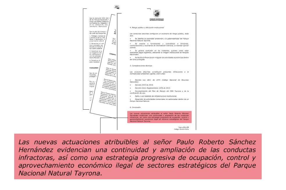 Imagen del documento elaborado por PNN.