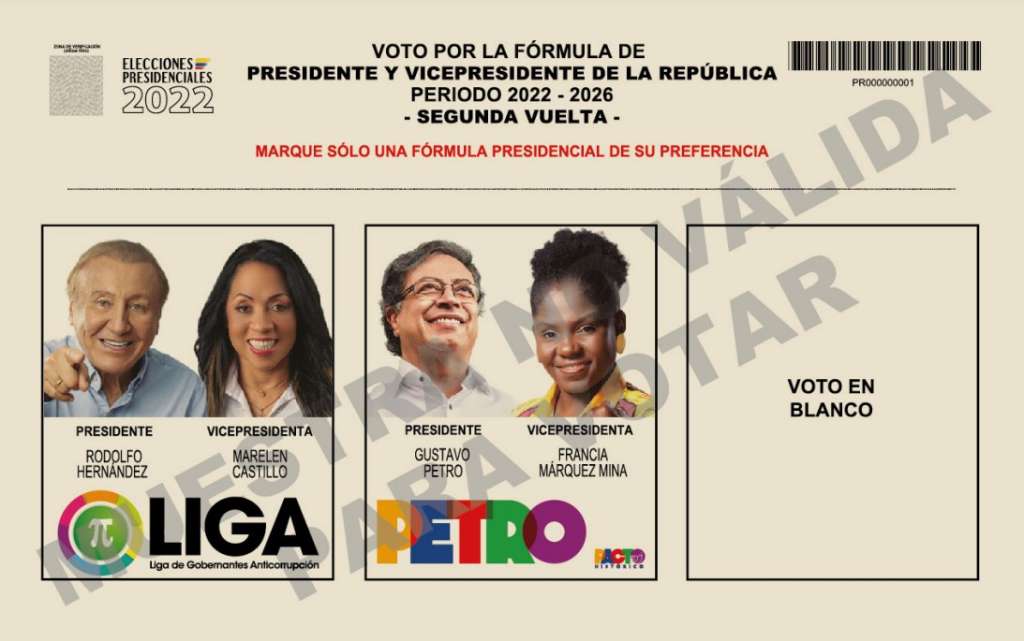 Imagen de visualización del tarjetón electoral para segunda vuelta.