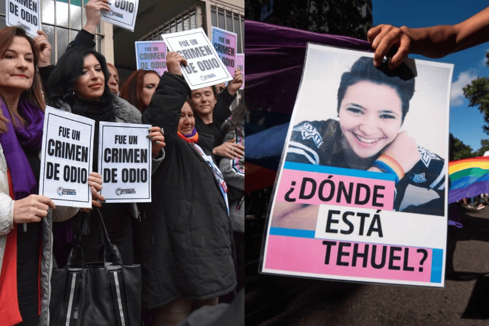 "Fue un crimen de odio" y "¿Dónde está Tehuel?" fueron los mensajes de los carteles de la colectiva Familiares y Amigues de Tehuel.