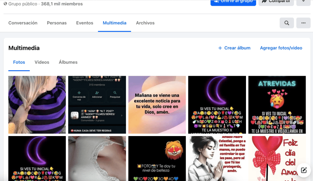 Capturas de pantallas de grupos de Facebook que estaban originalmente dedicados al cantante Xavi, a fondos de pantalla, a frases interesantes y a BTS, pero que ahora se dedican a difundir retos que buscan contenido sexual explícito.