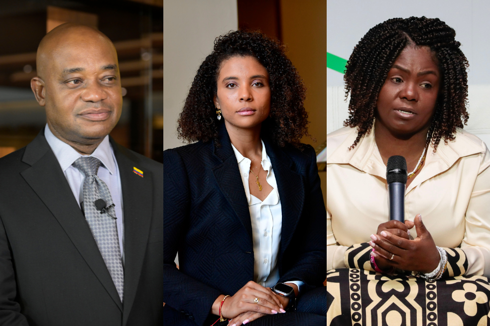El canciller Luis Gilberto Murillo (izq.) y la vicepresidenta Francia Márquez (der.) rechazaron el ataque contra la gobernadora del Chocó, Nubia Carolina Córdoba (centro).