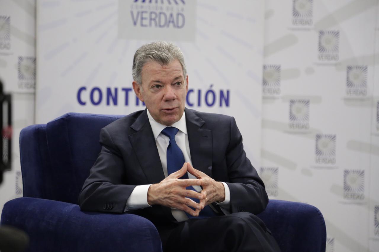 Juan Manuel Santos durante su comparecencia ante la Comisión de la Verdad.
