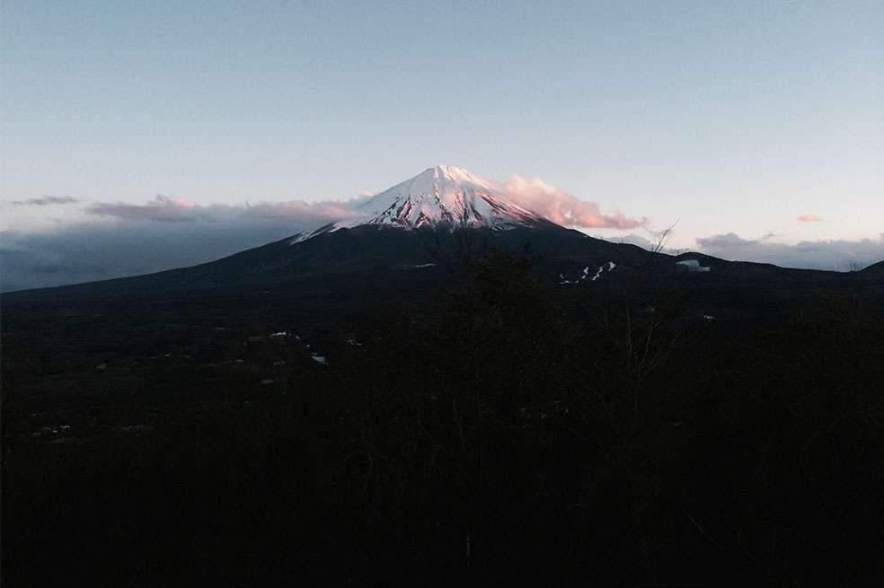 Atardecer en Aokigahara, el llamado Bosque de los suicidios, al pie del japonés monte Fuji.