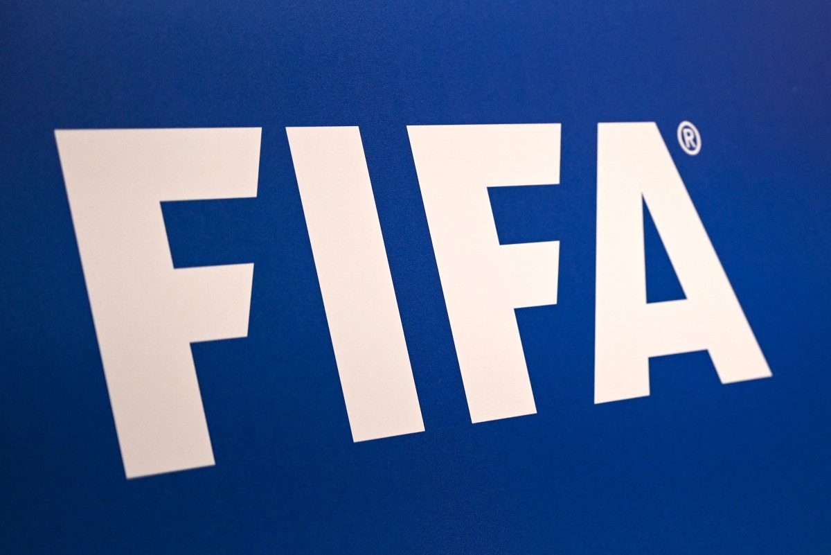A picture shows the FIFA logo during a press conference held by the president of the football's governing body at the FIFA Executive Football Summit on February 15, 2019 in Istanbul.