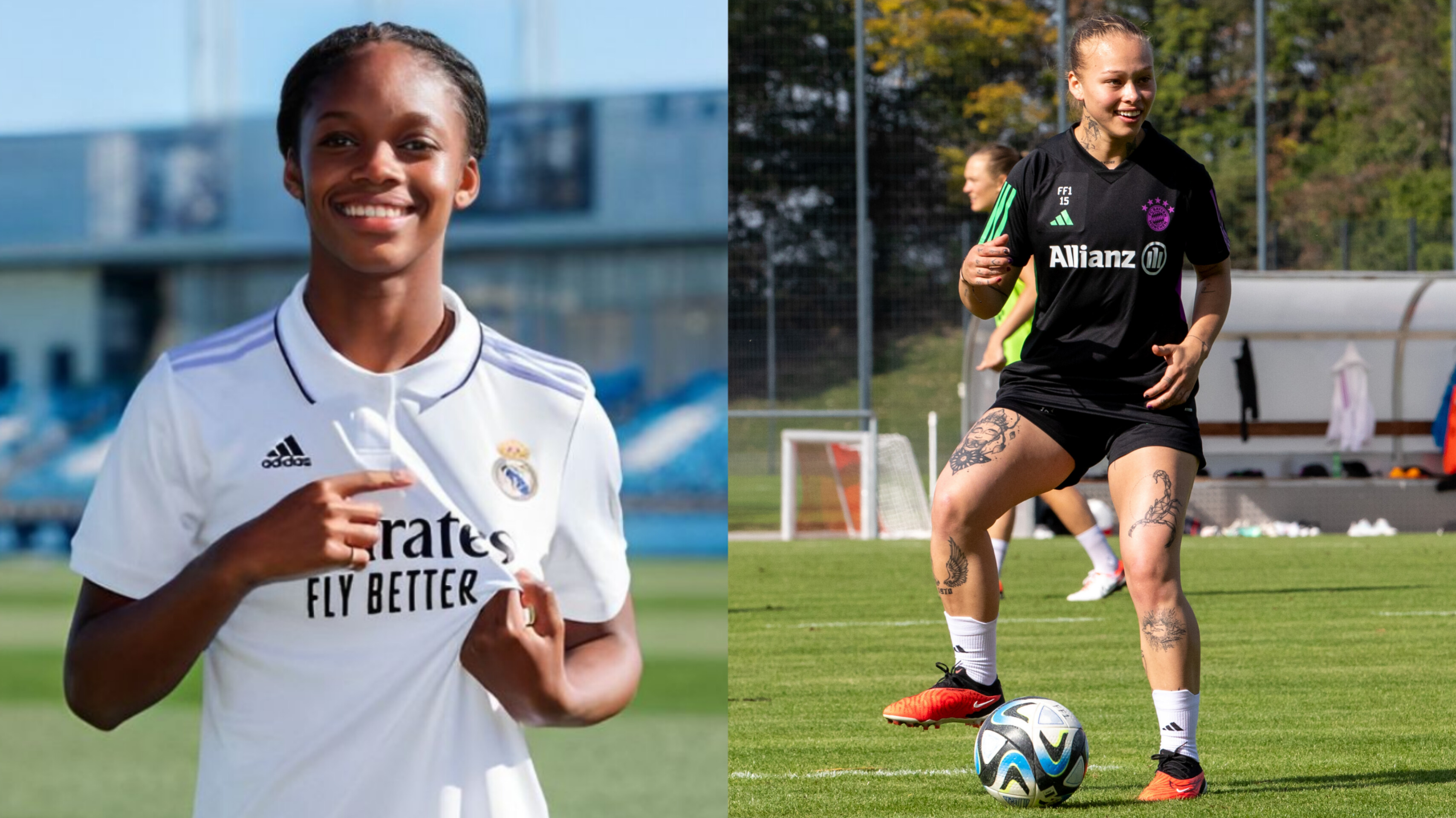 Linda Caicedo, de Real Madrid, y Ana María Guzmán, de Bayern Múnich.