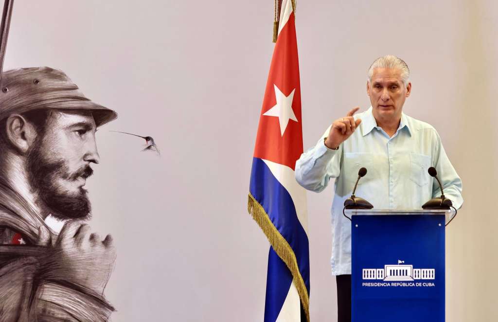 HAVANA (Cuba), 13/03/2026.- A handout photo made available by the Office of the President of Cuba showing Cuban President Miguel Diaz-Canel speaking during a press conference in Havana, Cuba, 13 March 2026. The Cuban government stated that the island 'has not relinquished its sovereign right to receive oil supplies', amid a severe energy crisis and an oil embargo imposed by the US since January, which has led to increased power outages. (La Habana) EFE/EPA/ALEJANDRO AZCUY / CUBA PRESIDENT OFFICE / HANDOUT HANDOUT EDITORIAL USE ONLY/NO SALES