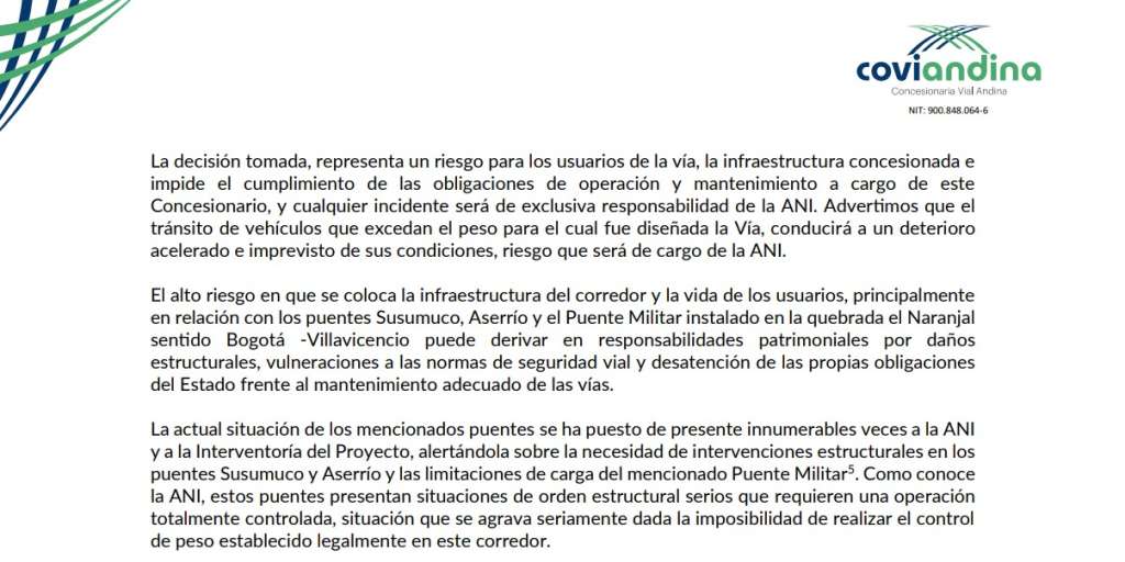 "La imposibilidad de realizar el control de peso" agravaría la situación, se lee en la carta.