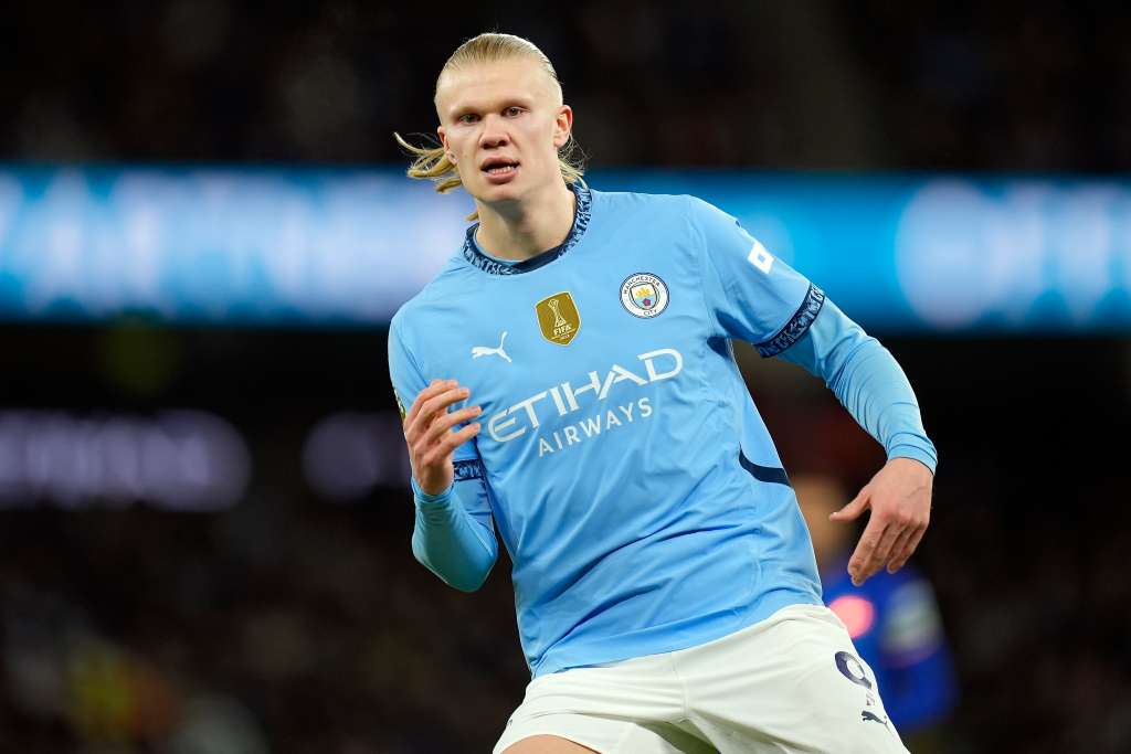 Manchester (United Kingdom), 25/01/2025.- Erling Haaland of Manchester City in action during the English Premier League match between Manchester City and Chelsea, in Manchester, Britain, 25 January 2025. (Reino Unido) EFE/EPA/TIM KEETON EDITORIAL USE ONLY. No use with unauthorized audio, video, data, fixture lists, club/league logos, 'live' services or NFTs. Online in-match use limited to 120 images, no video emulation. No use in betting, games or single club/league/player publications.