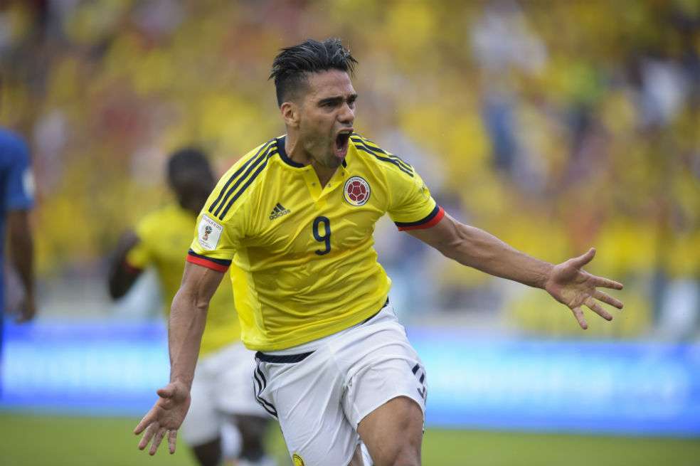 Radamel Falcao García celebra el gol que le marcó a Brasil en el camino a Rusia 2018. / FCF