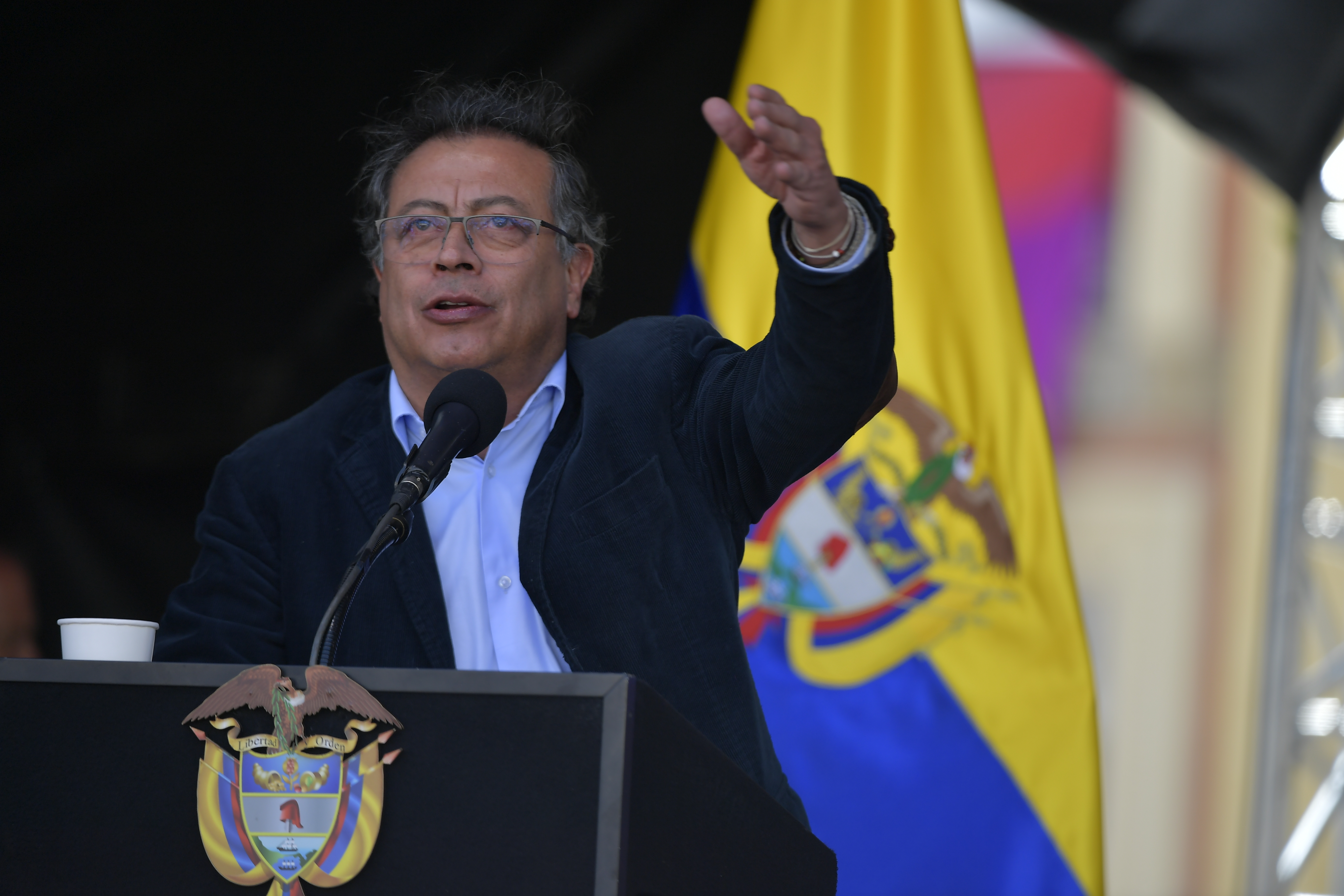 Presidente de la República, durante la concentración en la Plaza de Bolívar para defender la reforma pensional.