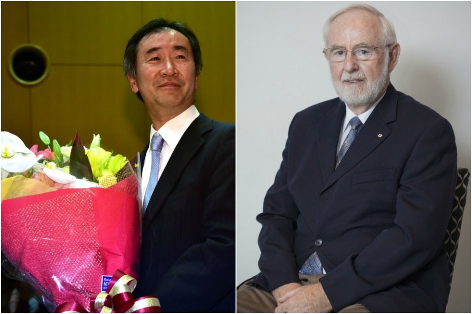  El japonés Takaaki Kajita y el canadiense Arthur McDonald compartieron el Premio Nobel de Física 2015 por sus descubrimientos sobre los neutrinos. / AFP