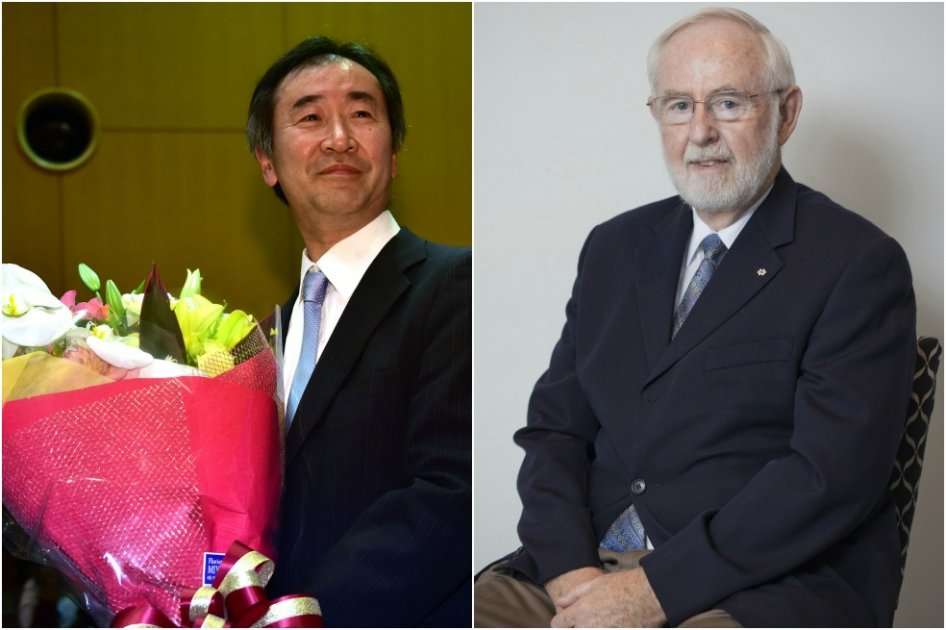 El japonés Takaaki Kajita y el canadiense Arthur McDonald compartieron el Premio Nobel de Física 2015 por sus descubrimientos sobre los neutrinos. / AFP