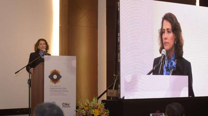 La ministra del Interior, Nancy Patricia Gutiérrez, en la instalación de la Misión Internacional de la Consulta Anticorrupción. / Mininterior