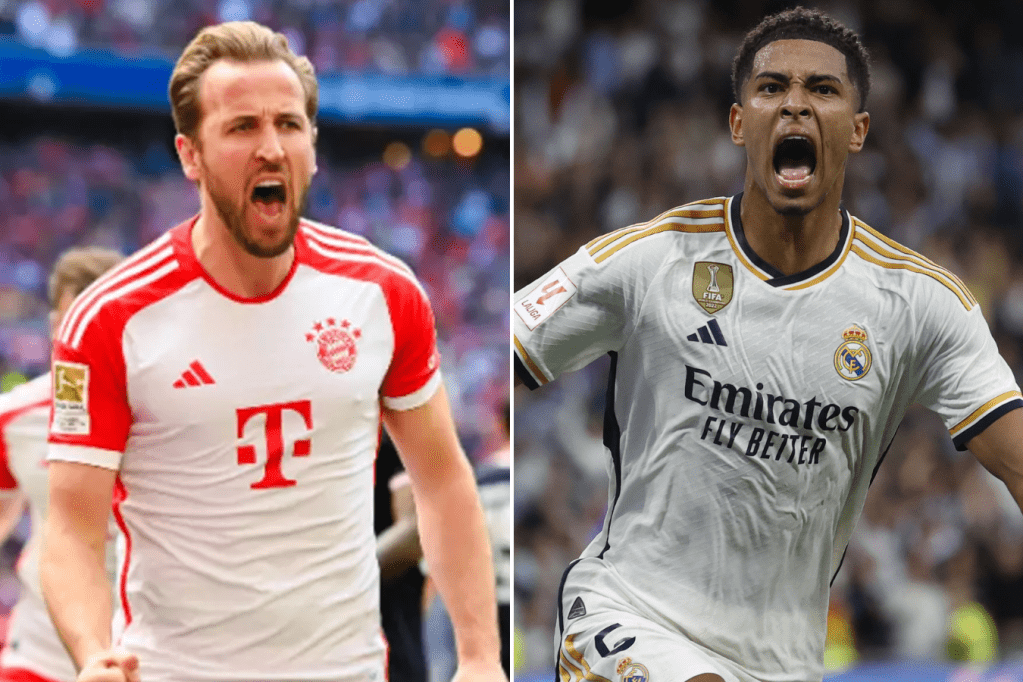 Harry Kane (izq.) del Bayern Múnich y Jude Bellingham del Real Madrid.