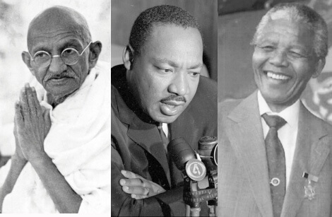 Mahatma Gandhi, Martin Luther King Jr. y Nelson Mandela, tres ejemplos históricos de verdadera solidaridad humana. / Archivo