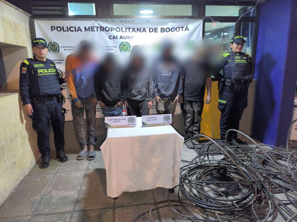 Los cinco sujetos fueron sorprendidos por las autoridades mientras extraían cable de fibra óptica de una alcantarilla del sector de Aures, en la localidad de Suba. El cable hurtado tenía un valor que superaba los $16 millones.