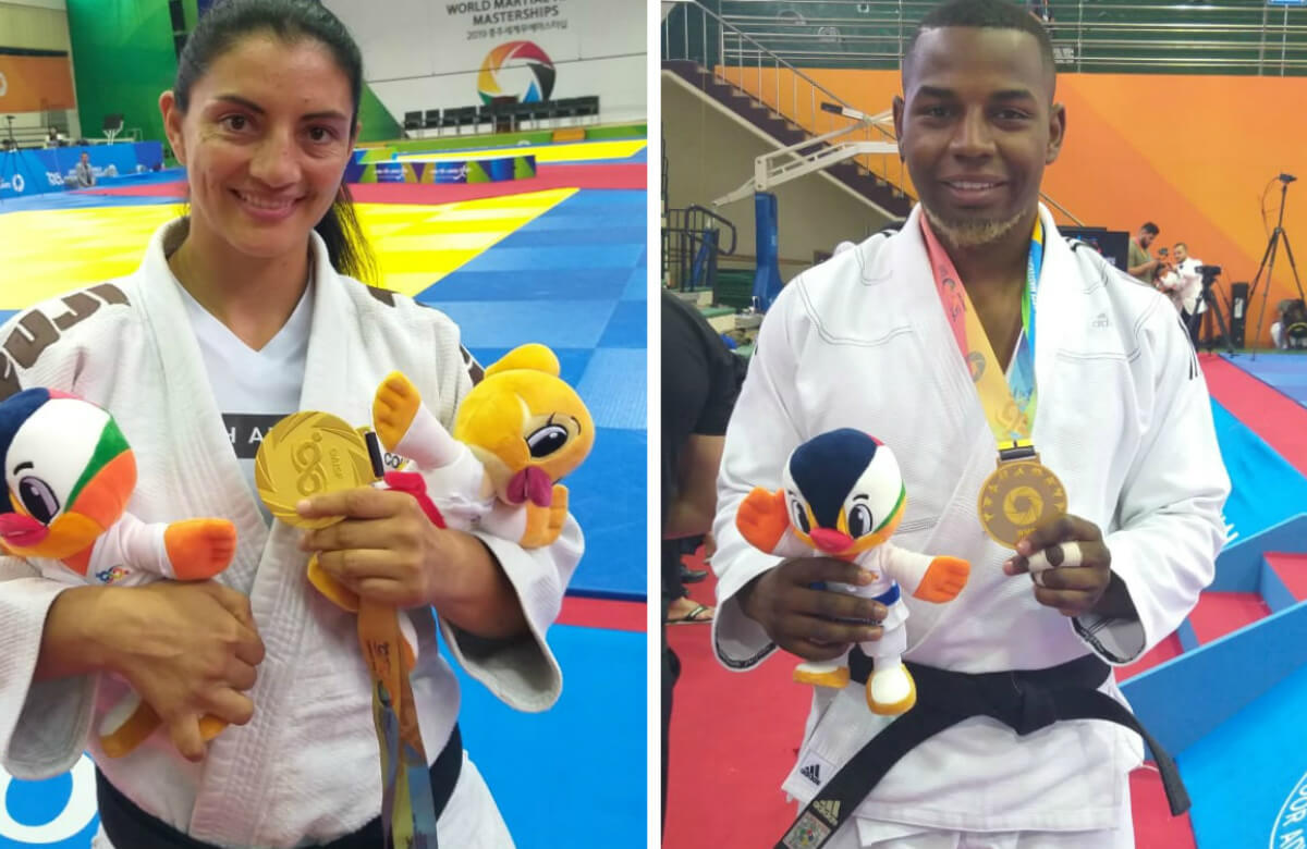 Madeline Chocontá y Junior Cabezas, medallistas de oro en el jiujitsu en el Mundial de Artes Marciales. / Cortesía