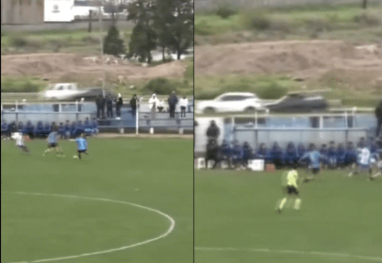 Video: un balón salió del estadio y terminó provocando un accidente de tránsito en Uruguay