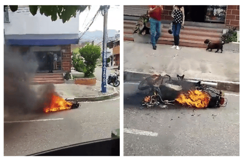 En video: quemaron moto de ladrón que intentó robar a vendedora en Bucaramanga