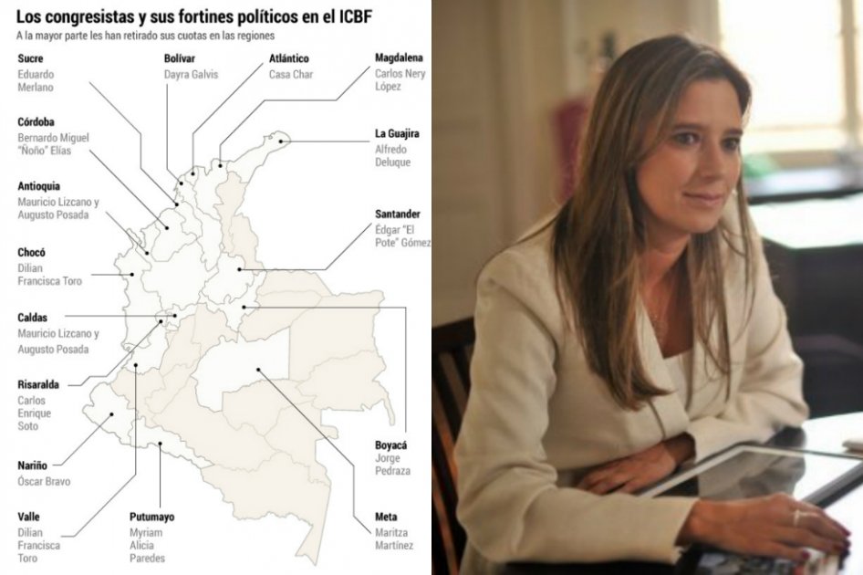 Este es el mapa de la relación de los congresistas que tenían cuotas en las direcciones regionales del ICBF. (Ver en detalle al final de la nota)