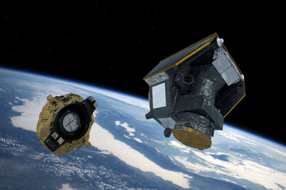 Impresion artistica del despligue de CHEOPS en orbita despues de separarse del vehiculo de lanzamiento. / ESA/ATG medialab