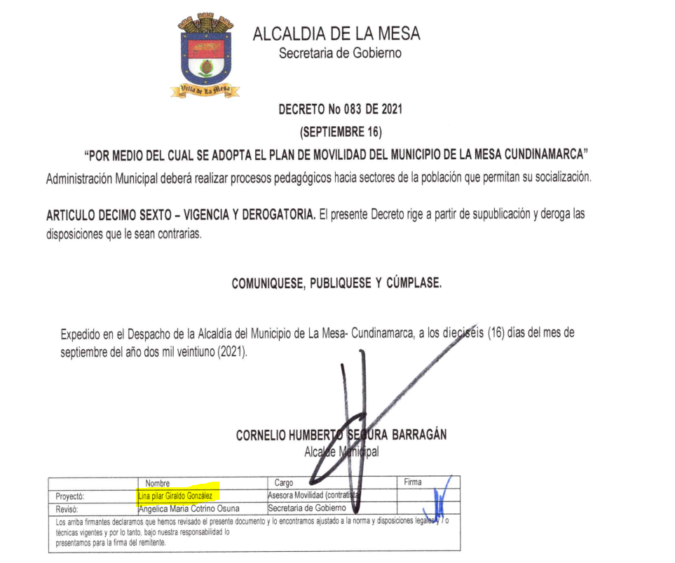 Decreto 083 de 2021, expedido por el municipio de La Mesa.