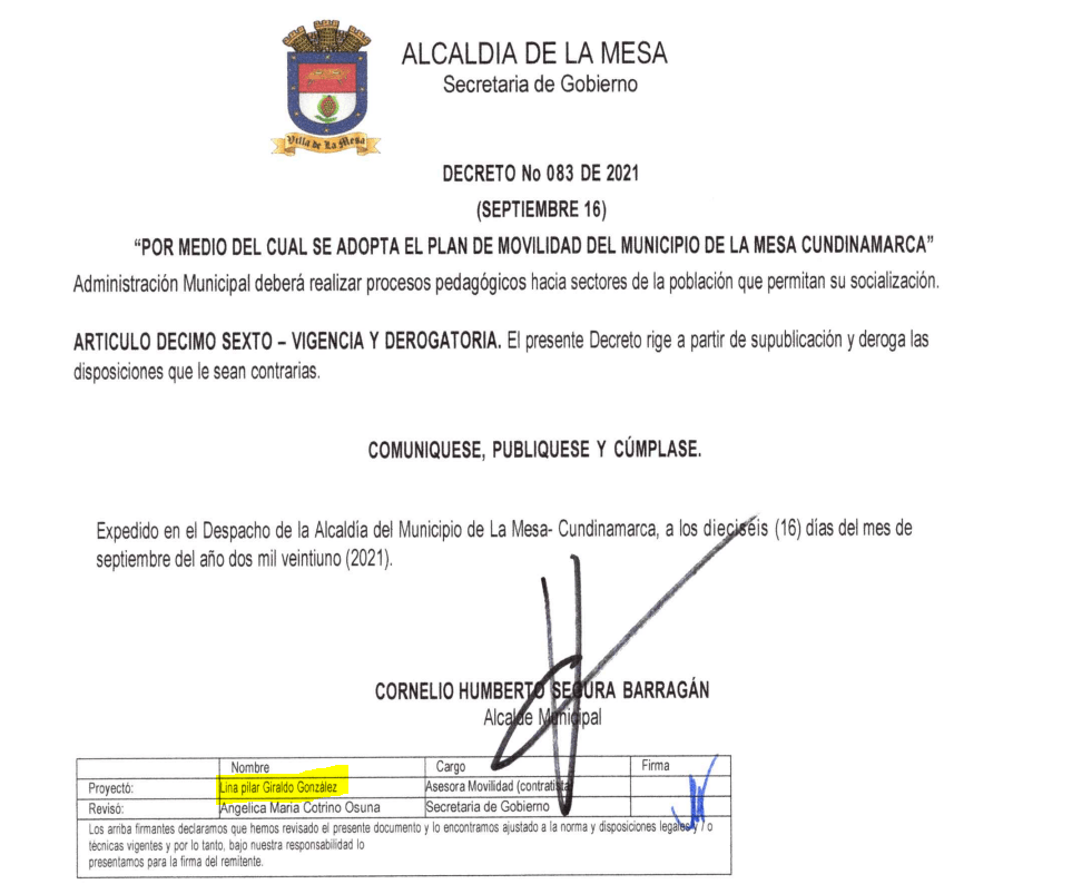 Decreto 083 de 2021, expedido por el municipio de La Mesa.