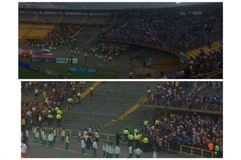 Choque entre barras de Millonarios y Tolima en el Campín