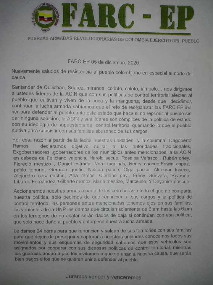 Panfleto columna Dagoberto Ramos