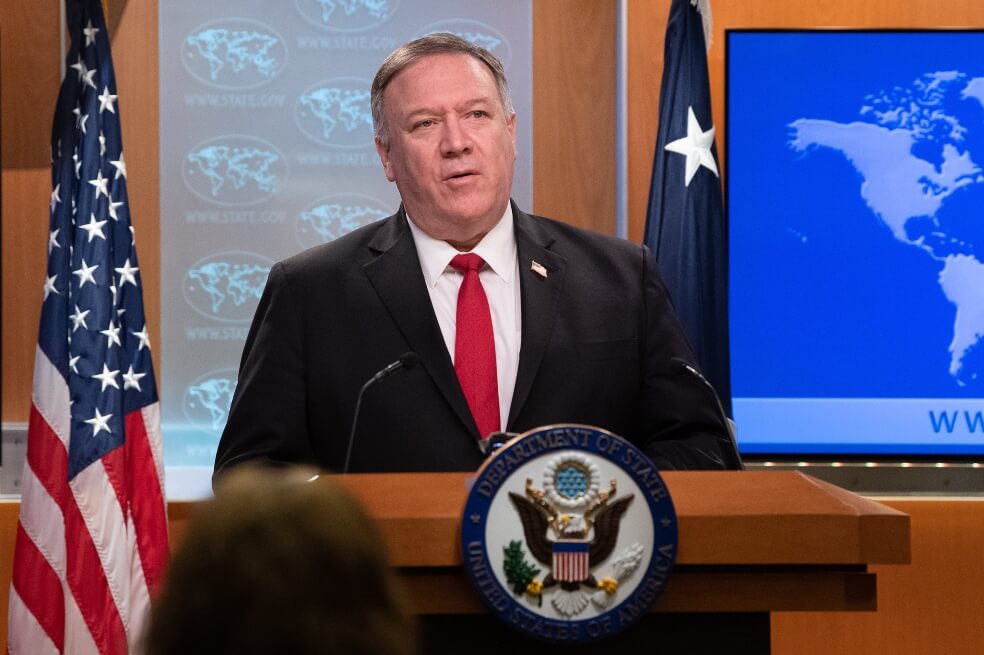 Mike Pompeo durante la presentación del informe anual de derechos humanos de Estados Unidos. / AFP