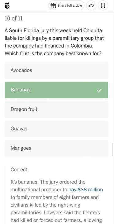 La noticia de la condena contra Chiquita Brands tuvo trascendencia internacional.