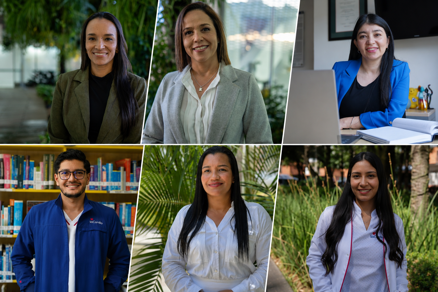De izquierda a derecha franja superior: Martha Cecilia Yepes Calderón, coordinadora de educación y gestión del conocimiento de enfermería de la Fundación Santa Fe de Bogotá (FSFB); Sandra Marcela Cortés Gómez, directora de Enfermería de la FSFB; Judy Andrea Rojas, jefa del Departamento de Enfermería de la Fundación Cardioinfantil LaCardio. De izquierda a derecha, franja inferior: John Lumbana Cortés, coordinador de formación de la dirección de Enfermería de LaCardio; Carolina Revollo Baena, líder del comité de prevención de infecciones del hospital Serena del Mar de la FSFB; Julieth González Cerón, enfermera especialista clínica y administrativa de LaCardio. /Begi Valentina Rojas Duarte