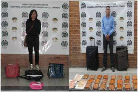 Caen dos mulas del narcotráfico en aeropuerto ElDorado