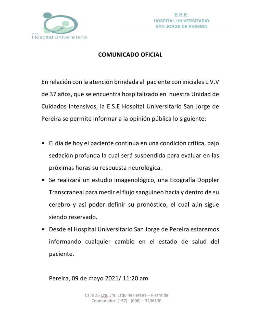 Actualización sobre el estado de salud de Lucas Villa