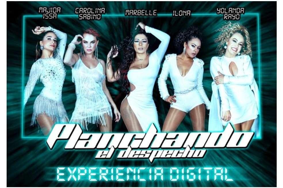 Afiche de Planchando el despecho experiencia digital, en el que aparecen las artistas Majida Issa, Carolina Sabino, Marbelle, Ilona, Yolanda Rayo