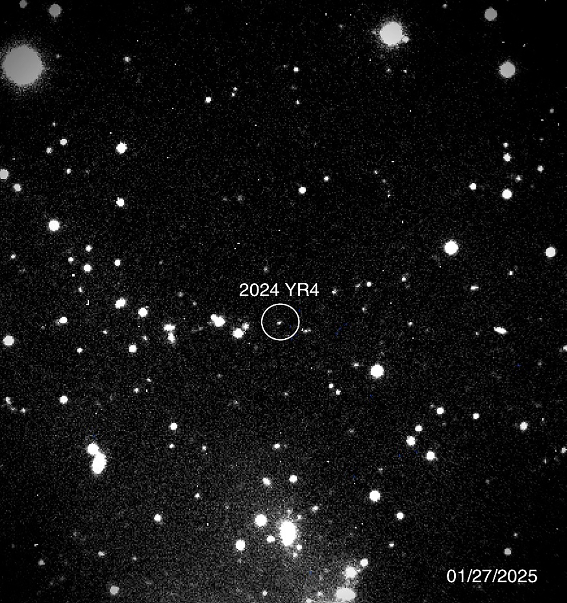 (FILES) This handout picture provided by NASA on January 31, 2025 shows asteroid 2024 YR4 as observed by the Magdalena Ridge 2.4m telescope at the New Mexico Institute of Technology on January 27, 2025.