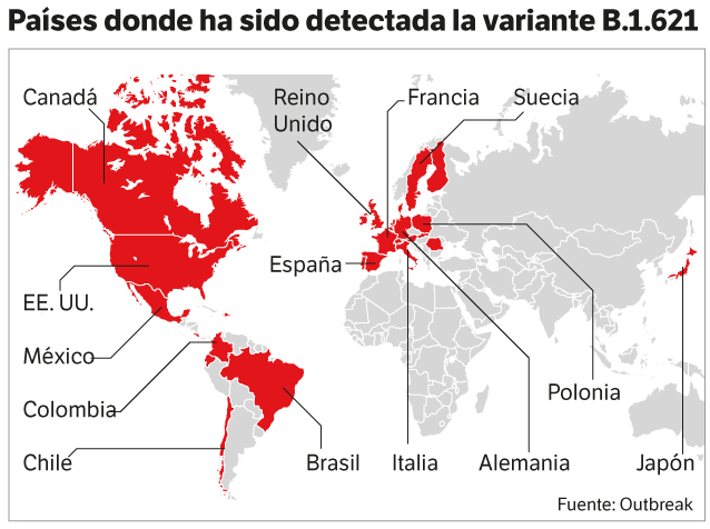 Países donde ha sido detectada la variante B1.621 del coronavirus