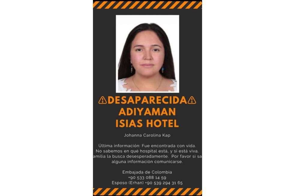 Johana Carolina Millán es la mujer colombiana desaparecida en Turquía después del terremoto. // Cancillería