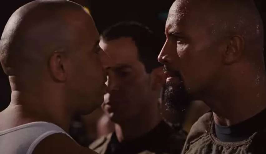 Vin Diesel y Dwayne Johnson en el rodaje de "Fast and Furious".
