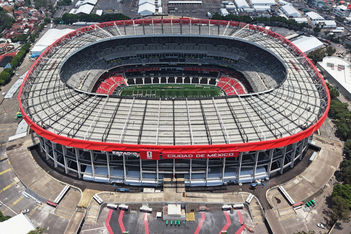 (FILES) This aerial view shows the Mexico City Stadium, renamed from Azteca Stadium (or Banorte Stadium) for the FIFA World Cup, in Mexico City on May 28, 2026.